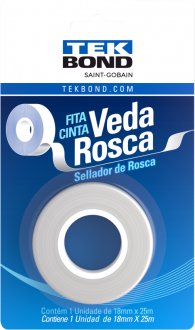 Fita veda-rosca 18 mm x 25 m, branca, em PTFE, 21102001825 TEKBOND