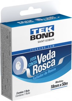 Fita veda-rosca 18 mm x 50 m, branca, em PTFE, 21102001850 TEKBOND