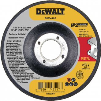 Disco de desbaste 115,0 mm x 6,4 mm x 22,23 mm, HP2 High Performance, DW84405, DEWALT