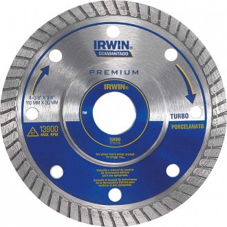 Disco de corte diamantado, 110 mm, Turbo Especial Porcelanato, 1778735 IRWIN