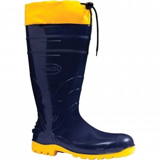 Bota de PVC com cano longo, 43, azul e amarela, com polaina, Acqualev, 85BPL600PL BRACOL